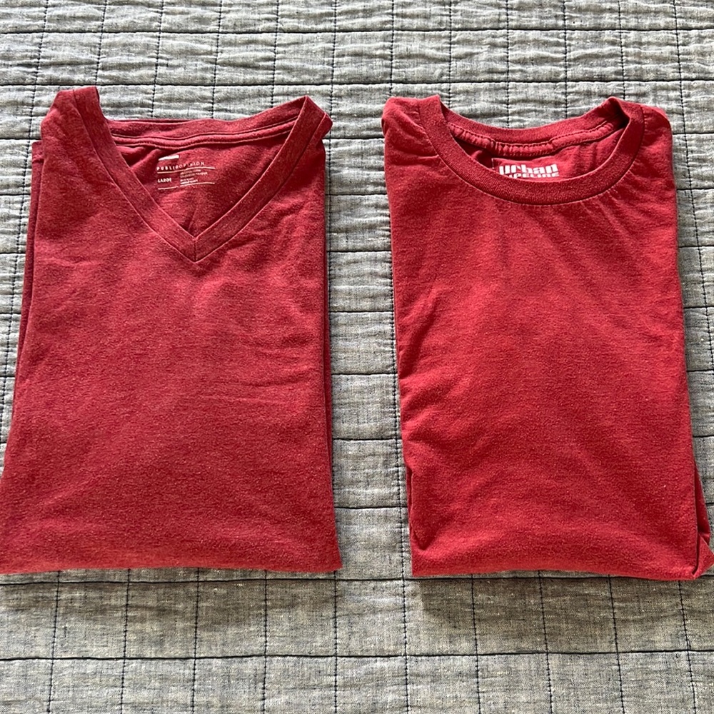 Public Opinion & Urban Pipeline Red Short Sleeve T Shirts (Lot of 2!)